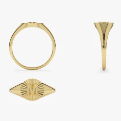 14k Sunburst Initial Signet Ring