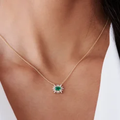 14k Tapered Baguette Diamond & Emerald Necklace