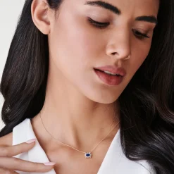 14k Tapered Baguette Diamond & Sapphire Necklace
