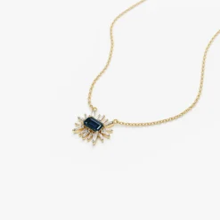 14k Tapered Baguette Diamond & Sapphire Necklace
