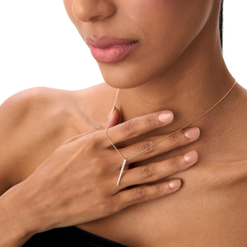 14K Tapered Diamond Bar Necklace