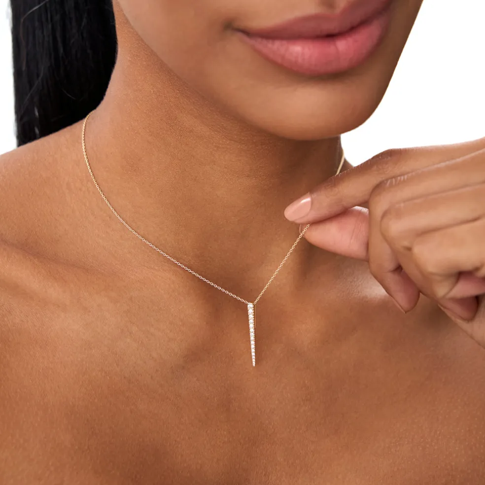 14K Tapered Diamond Bar Necklace