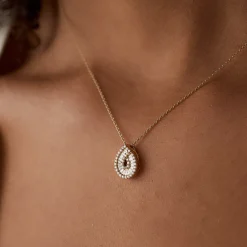 14k Teardrop Shape Baguette and Round Diamond Statement Necklace