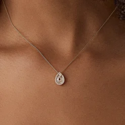 14k Teardrop Shape Baguette and Round Diamond Statement Necklace