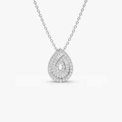 14k Teardrop Shape Baguette and Round Diamond Statement Necklace