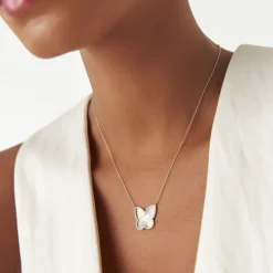 14K Textured Diamond Butterfly Charm Pendant