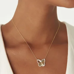 14K Textured Diamond Butterfly Charm Pendant