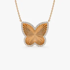 14K Textured Diamond Butterfly Charm Pendant