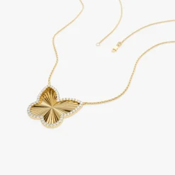 14K Textured Diamond Butterfly Charm Pendant
