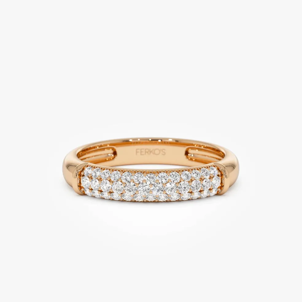 14K Three Row Diamond Pave Band