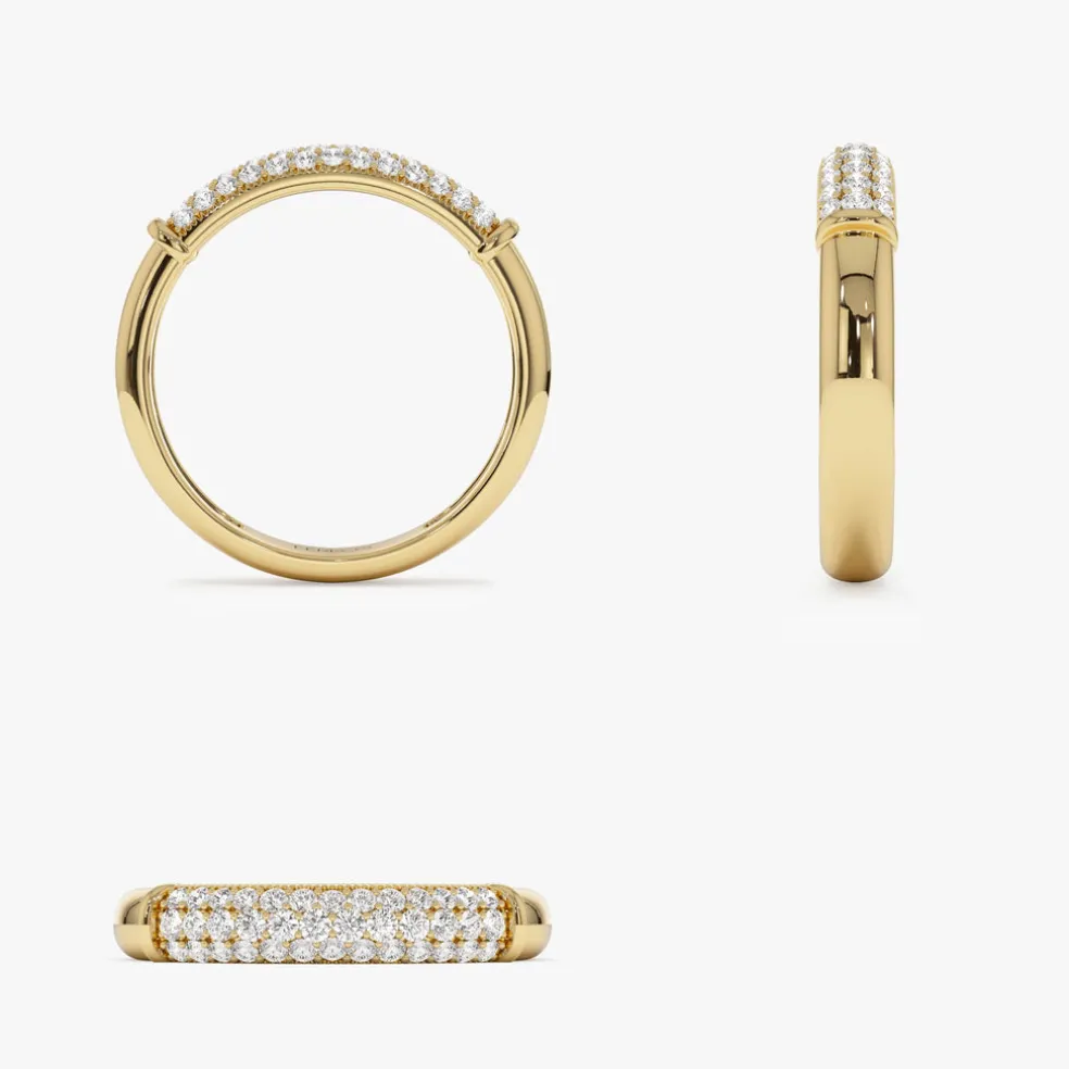 14K Three Row Diamond Pave Band