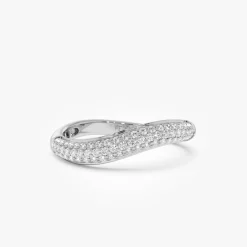 14k Three Row Diamond Pave Wave Ring