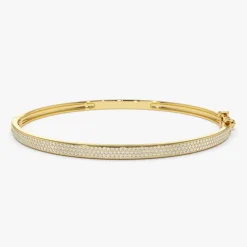 14k Three Row Pave Diamond Bangle Bracelet