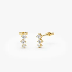 14k Three Stone Brilliant Diamond Studs 0.35 ctw