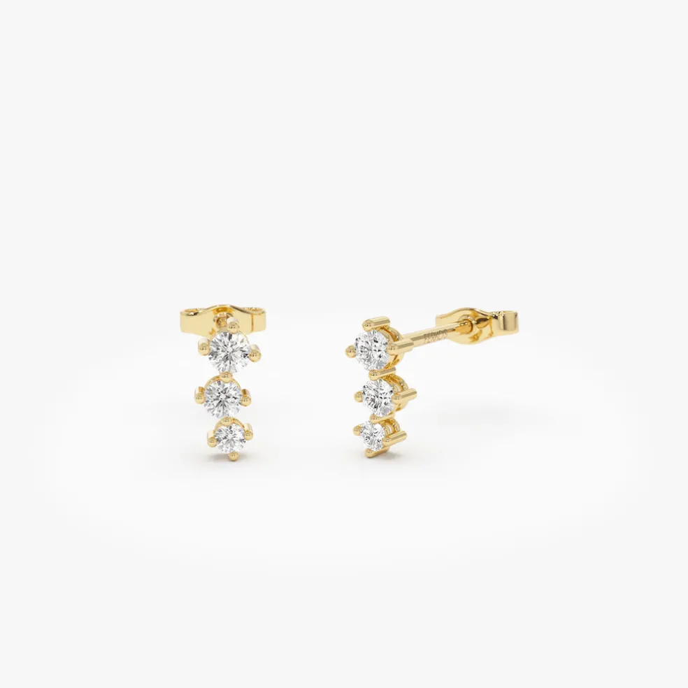 14k Three Stone Brilliant Diamond Studs 0.35 ctw