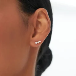 14k Three Stone Brilliant Diamond Studs 0.35 ctw