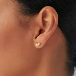 14k Three Stone Brilliant Diamond Studs 0.35 ctw