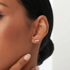 14k Three Stone Brilliant Diamond Studs 0.35 ctw