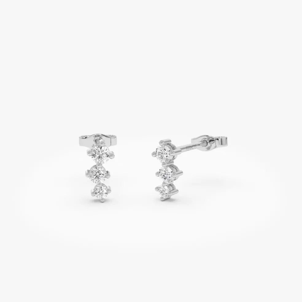 14k Three Stone Brilliant Diamond Studs 0.35 ctw