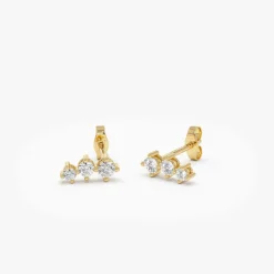 14k Three Stone Brilliant Diamond Studs 0.35 ctw