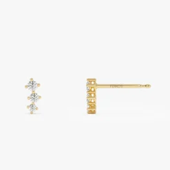 14k Three Stone Brilliant Diamond Studs 0.35 ctw