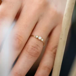 14K Three Stone Diamond Ring