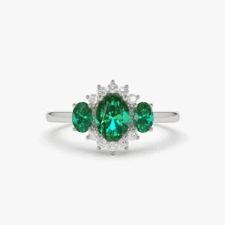 14k Three Stone Emerald Cluster Ring
