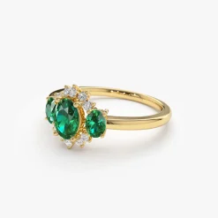 14k Three Stone Emerald Cluster Ring