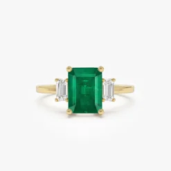 14k Three Stone Emerald Engagement Ring