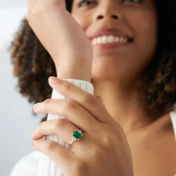 14k Three Stone Emerald Engagement Ring