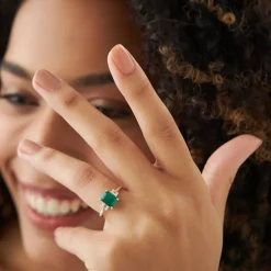 14k Three Stone Emerald Engagement Ring