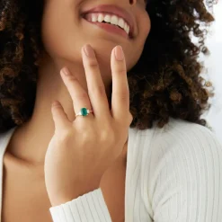 14k Three Stone Emerald Engagement Ring