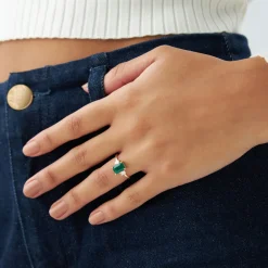14k Three Stone Emerald Engagement Ring