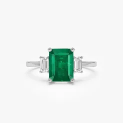 14k Three Stone Emerald Engagement Ring