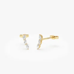 14k Three Stone Marquise Shaped Diamond Studs