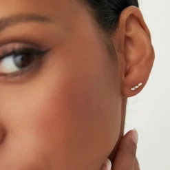 14k Three Stone Marquise Shaped Diamond Studs