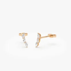 14k Three Stone Marquise Shaped Diamond Studs
