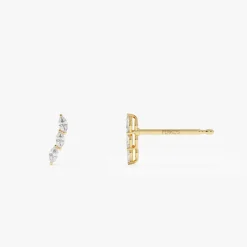 14k Three Stone Marquise Shaped Diamond Studs