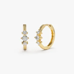 14k Three Stone Mini Diamond Huggies