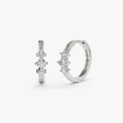 14k Three Stone Mini Diamond Huggies