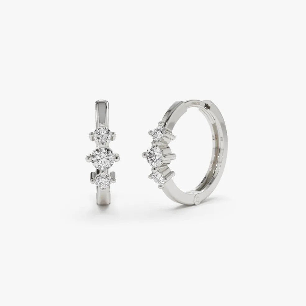 14k Three Stone Mini Diamond Huggies