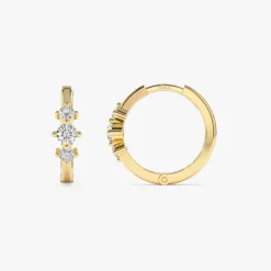 14k Three Stone Mini Diamond Huggies