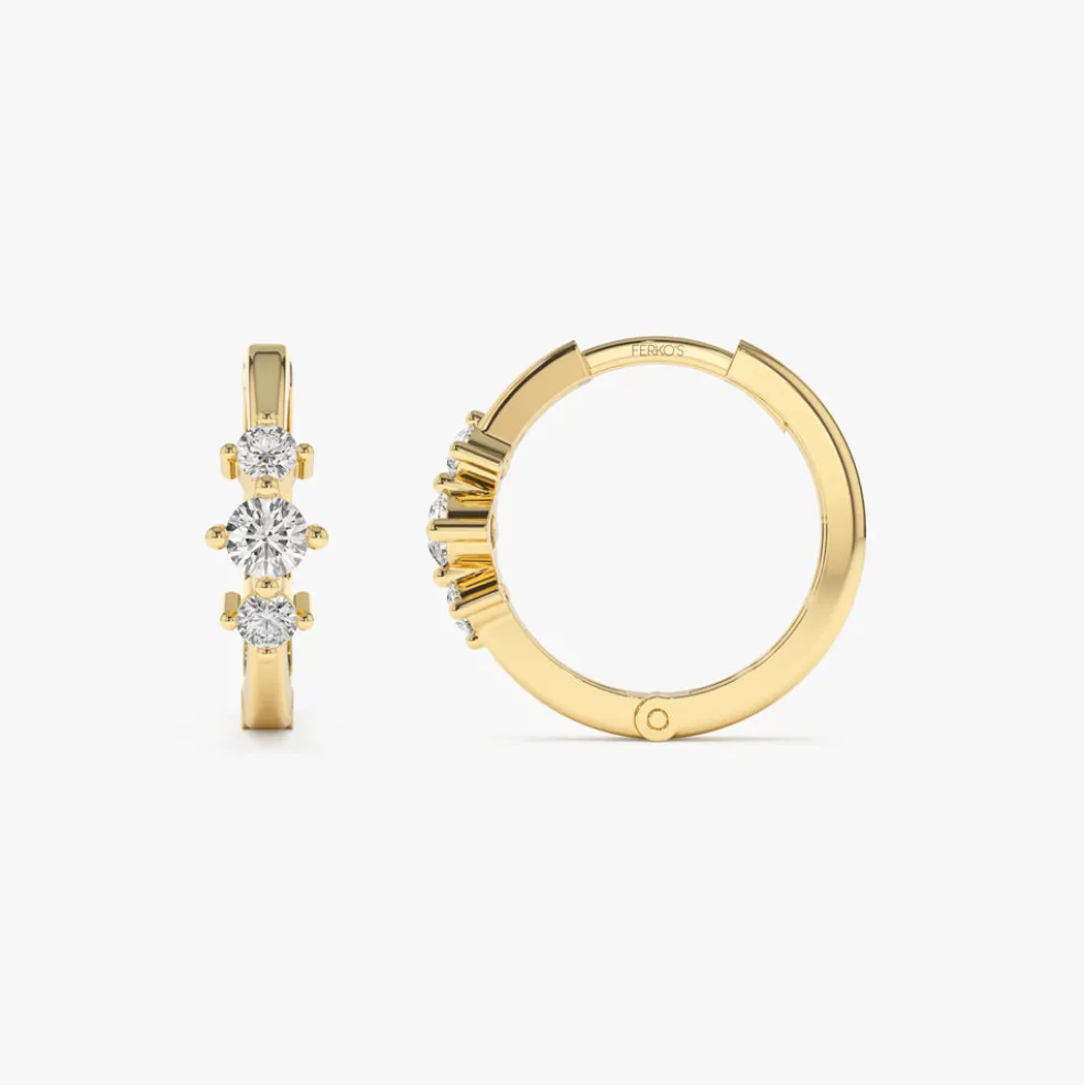 14k Three Stone Mini Diamond Huggies