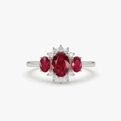 14k Three Stone Ruby Cluster Ring