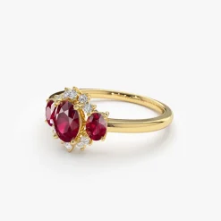 14k Three Stone Ruby Cluster Ring
