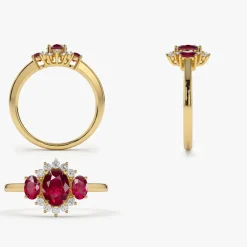 14k Three Stone Ruby Cluster Ring