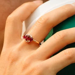 14k Three Stone Ruby Cluster Ring