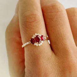 14k Three Stone Ruby Cluster Ring