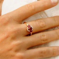 14k Three Stone Ruby Cluster Ring