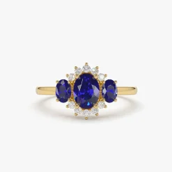 14k Three Stone Sapphire Cluster Ring